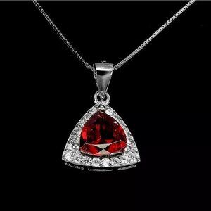 Natural Mozambique Garnet 8mm &‎ Cz 925 Sterling Silver Necklace 18"
